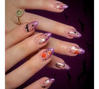 Lot de 24 faux ongles d'Halloween en toile d'araignée - Impression squelette - Sans outils d'application - Longue durée - Citrouille fantôme