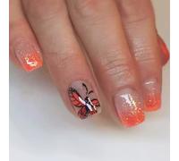 Lot de 24 faux ongles d'hiver à paillettes avec motif papillon faciles à appliquer pour femme, épouse, petite amie, ABS