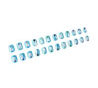 Lot de 24 faux ongles d'hiver bleus pour Noël - Bonhomme de neige à coller - Ongles courts et carrés à presser