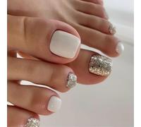 Lot de 24 faux ongles d'orteils à presser en acrylique avec finition UVS pour femme - Pour le printemps et l'été