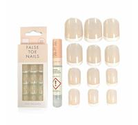 Lot de 24 faux ongles d'orteils artificiels pré-peints à bout blanc - Couvrance complète - Avec colle incluse - Pour femmes et filles
