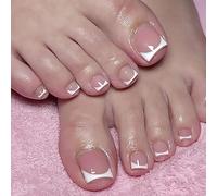 Lot de 24 faux ongles d'orteils courts et carrés à coller - Couvrance complète - Couleur chair