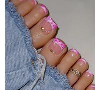 Lot de 24 faux ongles d'orteils en forme d'étoile avec perles brillantes, pour femmes, longs et confortables, multi-usages, confortables à porter