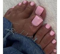Lot de 24 faux ongles d'orteils rose layette à presser très brillants avec colle, couleur pure, faux ongles d'orteils, couverture complète à coller, pour femme, nail art
