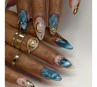 Lot de 24 faux ongles effet œil de chat étincelant et effet marin étoilé ABS pour des mises à jour sans effort et une utilisation quotidienne