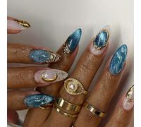 Lot de 24 faux ongles effet œil de chat scintillant et motifs étoilés en ABS pour un ajustement confortable et une transformation de la mode