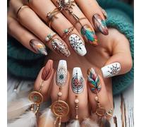 Lot de 24 faux ongles élégants à coller avec motif floral en amande pour femmes et filles