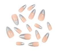 Lot de 24 faux ongles élégants à paillettes françaises à coller sur les ongles en acrylique, en forme d'amande, faux ongles