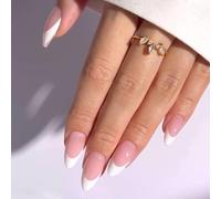 Lot de 24 faux ongles élégants à presser avec pointe française - Amande courte - Faux ongles élégants pour fête