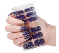 Lot de 24 faux ongles élégants avec flocons de neige et paillettes pour femme