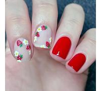 Lot de 24 faux ongles élégants avec motifs de fleurs de fraises courts carrés à coller sur les ongles