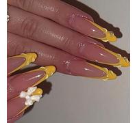 Lot de 24 faux ongles élégants en amande - Couleur orange - À coller - Pour une transformation rapide des ongles