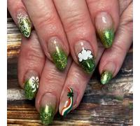Lot de 24 faux ongles en ABS décorés en paillettes vertes - Trèfles à quatre feuilles pour un look festif et une bonne fortune - Trèfles brillants et trèfles pour fêtes StPatricks offrant confort