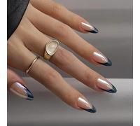 Lot de 24 faux ongles en acrylique à base d'amandes - Décoration complète - Pointes françaises brillantes - Pour femme