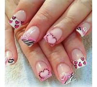 Lot de 24 faux ongles en acrylique avec motif cœur scintillant pour la Saint Valentin