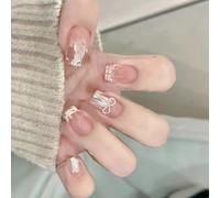 Lot de 24 faux ongles en acrylique avec nœuds et cœurs à presser pour les fêtes et le quotidien