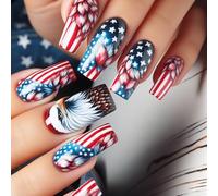 Lot de 24 faux ongles en acrylique inspirés du jour de l'indépendance pour les amateurs d'art et les célébrations