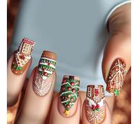 Lot de 24 faux ongles en acrylique sur le thème de Noël - Faciles à appliquer pour les fêtes et les réunions