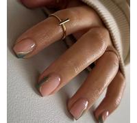 Lot de 24 faux ongles en acrylique - Verts - Forme carrée courte - Tourbillons