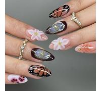 Lot de 24 faux ongles en cristal de glace avec motif de lys étoilés pour élégance quotidienne