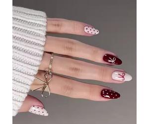 Lot de 24 faux ongles en forme d'amande avec nœuds pour décoration de manucure pour fêtes et usage quotidien
