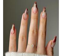 Lot de 24 faux ongles en forme d'amande, brillants, à coller, avec motifs de conseils français, en acrylique, pour femmes et filles, ongles brillants