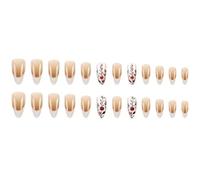 Lot de 24 faux ongles en forme d'amande - Fleurs - Blanc - French Tip - À coller sur les ongles brillants - Pour femme