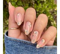 Lot de 24 faux ongles en forme d'amande - Jolies fleurs - Ongles artificiels brillants - À coller sur les ongles