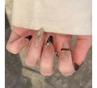 Lot de 24 faux ongles en forme d'amande, manucure française, à presser, pour mariage, soirée