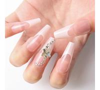Lot de 24 faux ongles en forme de ballerine - Papillons - À coller - Brillant - Pour femme