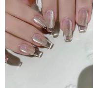 Lot de 24 faux ongles en forme de cercueil à coller sur verre acrylique effet œil de chat