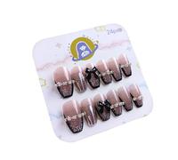Lot de 24 faux ongles en forme de cercueil en acrylique avec nœuds pour femmes et filles