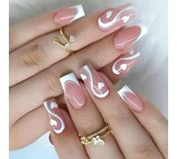 Lot de 24 faux ongles en forme de cœur avec couverture complète pour la Saint-Valentin Blanc French Tip ongles à presser en acrylique