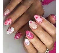 Lot de 24 faux ongles en forme de cœur - Pour la Saint-Valentin - Beaux ongles à coller - Pointe française à presser - Pour les vacances