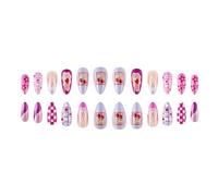 Lot de 24 faux ongles en forme de fleur en forme de cœur en acrylique pour fraises