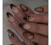 Lot de 24 faux ongles en forme d'œil de chat avec strass pour French manucure ABS