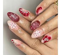 Lot de 24 faux ongles en résine avec motif floral de Noël à presser - Construction ABS - Facile à utiliser