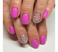 Lot de 24 faux ongles entièrement recouverts avec des constructions florales - Presse carrée courte sur les ongles - Bâton brillant sur les ongles - Ongles en acrylique