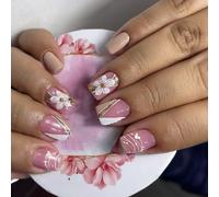 Lot de 24 faux ongles faciles à presser avec un élégant motif de cœur floral blanc pour manucure pour tout le monde