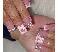 Lot de 24 faux ongles festifs en forme d'amande - Application facile - Durabilité - Nœuds courts