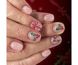 Lot de 24 faux ongles festifs en forme de flocon de neige avec accents verts confortables à porter en ABS
