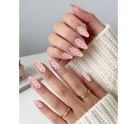 Lot de 24 Faux Ongles, Forme Amande Points Circulaires, Faux Ongles Press on, Ongles Autocollants Adhésif Réutilisables Colle Ongle, Kit d'Outils d'Accompagnement pour Femmes pour la Saint Valentin