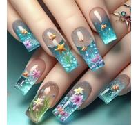 Lot De 24 Faux Ongles Français Carrés Brillants À Pression Sur Le Thème Des Océans De Poisson Clown Bleu Matériaux ABS Multi-tailles Pour Des Occasions Élégantes Ensemble De Faux Ongles Brillants De