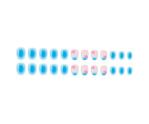 Lot de 24 faux ongles français, courts, ovales, bleu brillant, avec ajustement confortable, pour un usage quotidien et des occasions spéciales, bleu