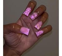 Lot de 24 faux ongles français larges à la mode avec perles en forme de cœur Couverture complète Accessoires de manucure Facile à appliquer