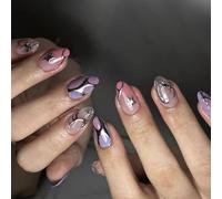 Lot de 24 faux ongles French - Bandes argentées - En acrylique - Pour tous les jours