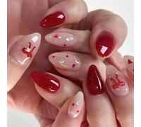 Lot de 24 faux ongles French Press sur arcs en acrylique avec strass en forme de cœur sur les ongles pour la Saint-Valentin