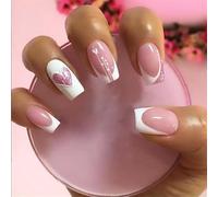 Lot de 24 faux ongles French Tip à coller sur les ongles de festival Longueur moyenne à presser Ongles artificiels en forme de cœur scintillant