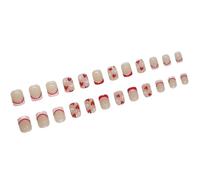 Lot de 24 faux ongles French Tip avec motif cœur court carré en acrylique à presser Accessoires de fête Facile à porter Nail Art