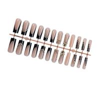 Lot de 24 faux ongles French Tip On Nails, longs, cercueil, à coller, avec strass, pour fête